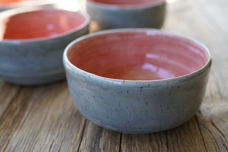 handgetöpferte rosa achatgraue Keramik Bowl